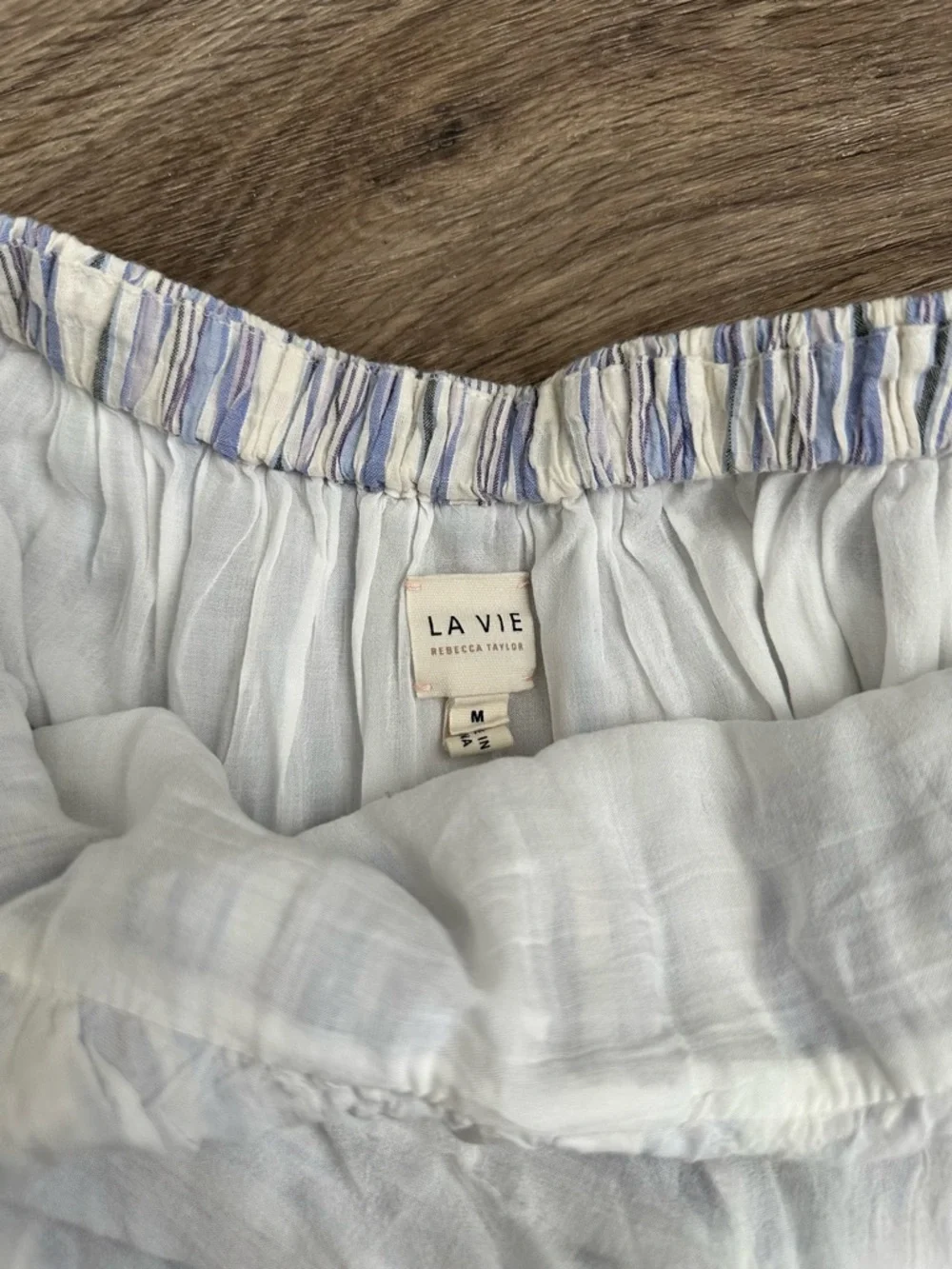 La Vie Rebecca Taylor Blue & White Striped Midi Dress | V-Neck Flowy Sundress - Picture 12 of 16